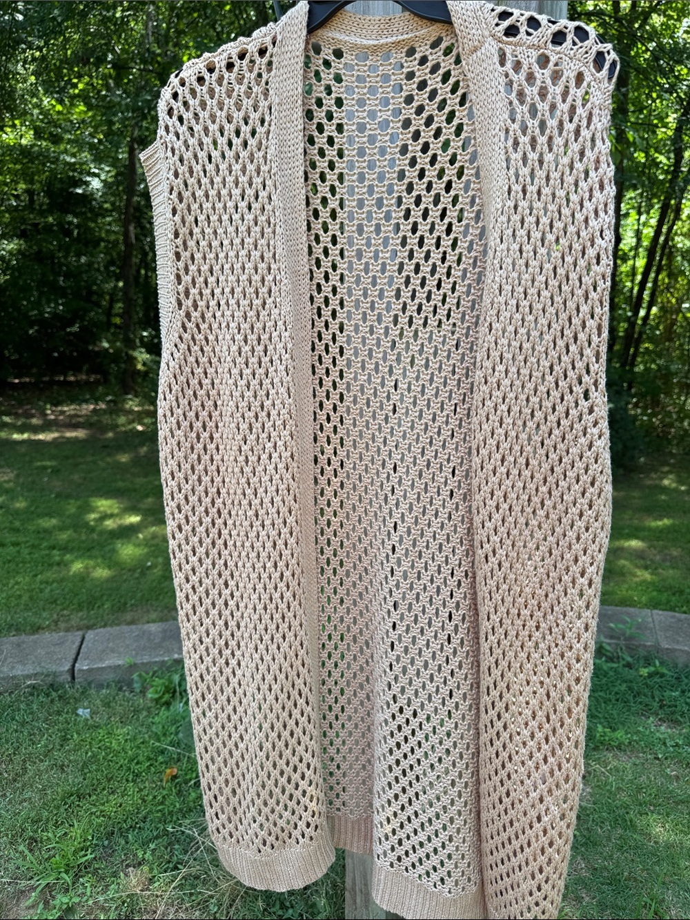 Breathable Open-Knit Tan Long Vest